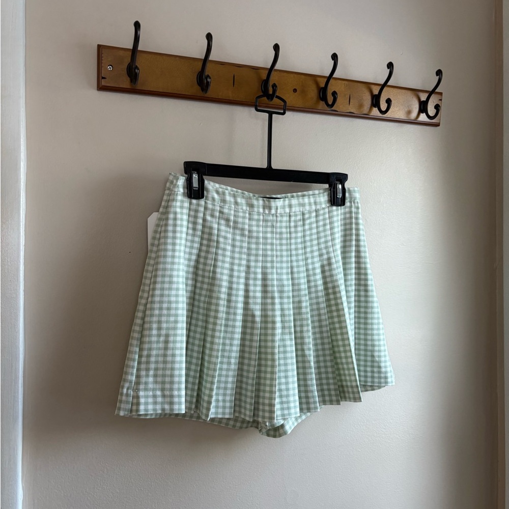 Zara Light Green Checkered Skort